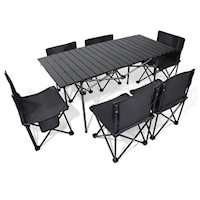 Mesa Plegable + 6 Sillas Plegables de Camping Playa Negro